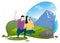 Man and Woman Sitting on Hill Mountains Vector