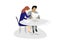 Man and woman are sitting at the table and talking about a working draft, isolated on a white background horizontal vector