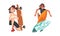 Man and Woman Skateboarding and Riding Wave on Surfboard Engaged in Extreme Sport Activity Vector Set