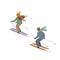 Man and woman skiing isolated winter vector illustration