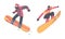 Man and Woman Snowboarding Dressed in Winter Outfit Vector Set