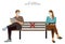 Man and woman in social distancing sitting on bench