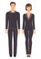 Man and woman standing in full growth in formal clothes. Couple in elegant and casual clothes. Basic wardrobe. Vector illustration