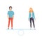 Man and Woman Standing on Scales, Equal Rights of People, Gender Equality in Society Vector Illustration