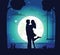 Man and Woman Standing Together at Night Vector