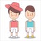 Man and woman summer clothing vector icon set. Pants, trunks, hat, shirt. couple line vector illustration.