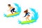 Man and woman surfers surfing riding on waves isolated vector