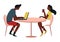 Man and woman at table with coffee and laptop cafe or canteen