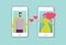 A man and a woman talk on the phone and fall in love. Illustration of online dating, love at a distance, social networking. Flat