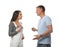 Man and woman talking on white background