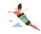 Man and woman tied with bungee belt in jump, flat vector illustration isolated.