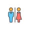 Man and Woman toilet line icon, filled outline vector sign, linear colorful pictogram isolated on white.