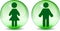 Man woman toilet signs on green glass globe