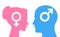 Man and woman vector heads talking. Gender sign silhouette shape
