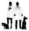 Man and Woman Vets Dog and Cat Pets Silhouette