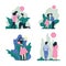 Man and Woman Walking, Embracing and Kissing on Nature Set, Romantic Couple, Happy Lovers on Date Vector Illustration