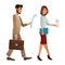 Man and woman walking office work documents folder suitcase