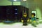 A man and a woman working in a data processing center, diorama recreated the concept with lego figures