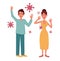 Man and woman are worried, wary of viruses, vector cartoon