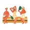 Man and women characters enjoying hot steam procedures in sauna with birch twigs. Vector colorful illustration in