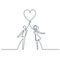 Man and women holding heart continuous one line vector drawing. Love couple
