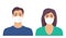 Man and women with protective medical mask on face for prevent virus. People in surgical mask. Vector illustration in flat style