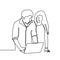 A man and women talking and discussing their project with a laptop continuous line drawing  illustration minimalist design