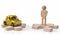 The man wood figure and car toy on jigsaw for car or transport content 3d rendering