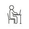 Man work at computer in right posture, ergonomic workplace. Correct body position. Protect health, posture, eyesight