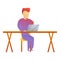 Man work laptop desk icon, cartoon style