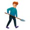 Man work shovel icon, cartoon style