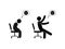 Man at work, stick figure sad and cheerful characters workers, illustration of joy and depression