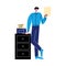 Man worker standing and holding official documents in hand in office vector illustration
