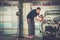 Man worker washing luxury car