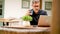 Man working with laptop at home outdoor on terrace