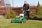 Man working with Lawn Aerator