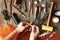 Man working with leather