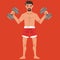 Man working out with dumbbells. Vector illustration decorative design