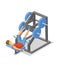 Man working out on leg press machine. Colorful isometric illlustration of fitness equipment in action. Flat vector