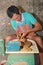 Man works on pottery wheel,Taibei,Taiwan.