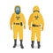 Man in Yellow Radiation Protective Suit and Helmet, Chemical or Biohazard Professional Safety Uniform