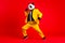 man in yellow suit with panda mask. Generative AI