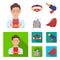 Man, young, glasses, and other web icon in cartoon,flat style. Superman, belt, gun icons in set collection.