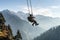 Man on the zip line in Himalayas, Nepal, Asia, Embark on an exhilarating mountain adventure!, AI Generated