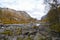 Manafossen, Norway Beautiful northern waterfall. Norwegian mountains in autumn. Rogaland, Norway