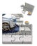 Manage your car insurance - Black and white pedestrian crossing with car on background - concept image in jigsaw puzzle shape