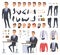 Manager creation kit. Businessman office person arms hands clothes and items vector male character animation project