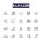 Manager line vector icons and signs. Supervisor, Controller, Coordinator, Leader, Administrator, Director, Chief, Head