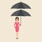 Manager,office worker or businesswoman holding double umbrella o