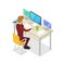 Manager work on computer isometric 3D icon